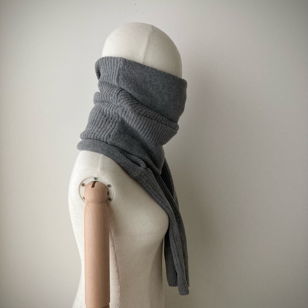 joodito yak wool sweater wrap preppy tie scarf japanese boro ribbed wide gray - Picture 6 of 12